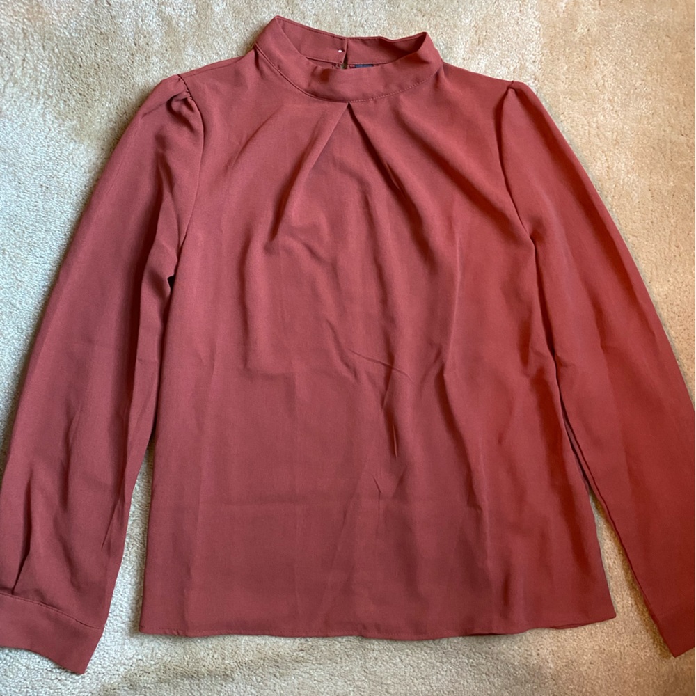 Women’s Long-Sleeve Blouse - Burnt Orange